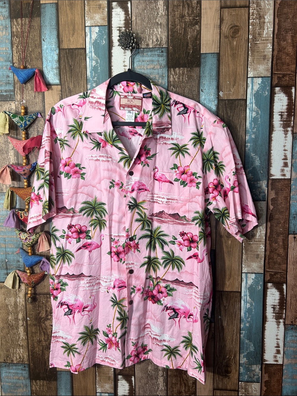 Men's Pink Tropical Flamingo Camp Collar Button-Down Shirt